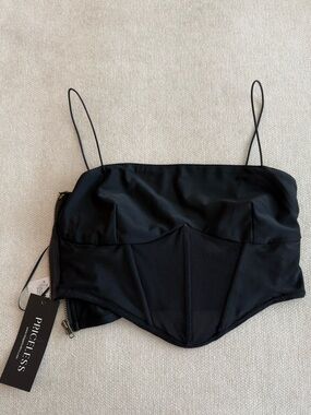 Shop Priceless Black Corset-Style Crop Top with Spaghetti Straps